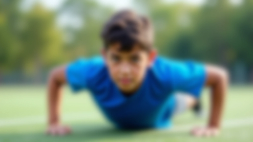 لاعب شاب يمارس تمارين القوة الأساسية والضغط على الأرض بتقنية صحيحة